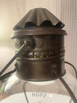 Antique Brass Onion Railway Ship Oil Lamp With Chimney, Metal Cage, And Burner