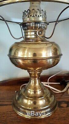 Antique Brass Rayo GWTW Hurricane Oil Lamp Electric withWhite Glass Ruffled Shade