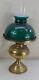 Antique Brass Rayo Oil Kerosene Hurricane Lamp withGreen Glass Shade READ