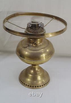 Antique Brass Rayo Oil Kerosene Hurricane Lamp withGreen Glass Shade READ