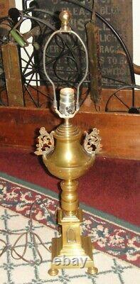 Antique Brass Religious Lamp Cathedral Window Design Converted Oil Lamp