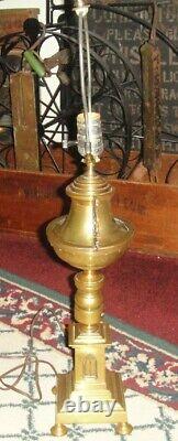 Antique Brass Religious Lamp Cathedral Window Design Converted Oil Lamp
