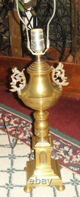 Antique Brass Religious Lamp Cathedral Window Design Converted Oil Lamp
