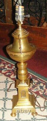 Antique Brass Religious Lamp Cathedral Window Design Converted Oil Lamp