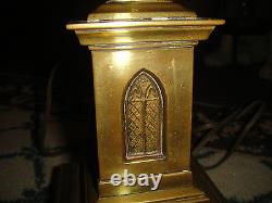 Antique Brass Religious Lamp Cathedral Window Design Converted Oil Lamp