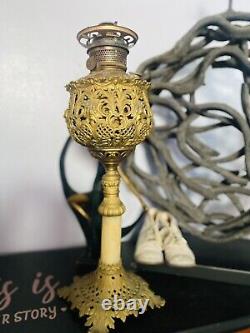 Antique Brass Royal P & A Victorian Oil Lamp Kerosene Parlor Marble Alabaster