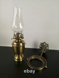 Antique Brass Ship's Oil Lamp & Nautical Wall Bracket Gimbal Gyroscope Compass