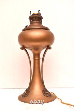 Antique Brass Stand Oil Lamp Light Art Nouveau Jugendstil Electrified Whiplash