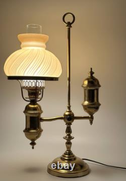Antique Brass Student Lamp Original Tank Oil Converted To Electric 7 Fitter