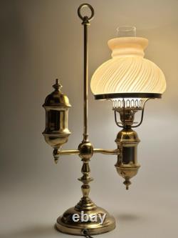 Antique Brass Student Lamp Original Tank Oil Converted To Electric 7 Fitter