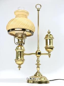 Antique Brass Student Lamp Original Tank Oil Converted To Electric 7 Fitter