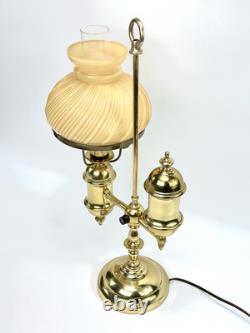 Antique Brass Student Lamp Original Tank Oil Converted To Electric 7 Fitter