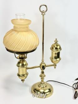 Antique Brass Student Lamp Original Tank Oil Converted To Electric 7 Fitter