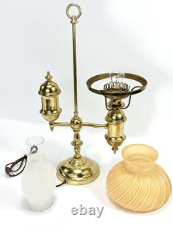 Antique Brass Student Lamp Original Tank Oil Converted To Electric 7 Fitter