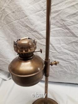 Antique Brass Student Oil Lamp Desk Lamp On Weighted Stand Adjustable Height
