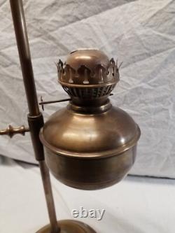 Antique Brass Student Oil Lamp Desk Lamp On Weighted Stand Adjustable Height