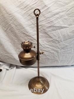 Antique Brass Student Oil Lamp Desk Lamp On Weighted Stand Adjustable Height