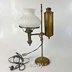 Antique Brass Student Oil Lamp WithMilk Glass Shade 21 Electrified Manhattan