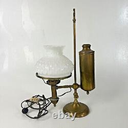 Antique Brass Student Oil Lamp WithMilk Glass Shade 21 Electrified Manhattan