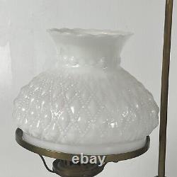 Antique Brass Student Oil Lamp WithMilk Glass Shade 21 Electrified Manhattan