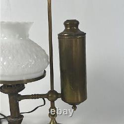 Antique Brass Student Oil Lamp WithMilk Glass Shade 21 Electrified Manhattan