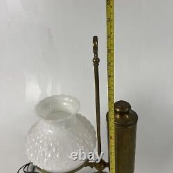 Antique Brass Student Oil Lamp WithMilk Glass Shade 21 Electrified Manhattan