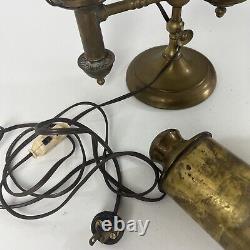 Antique Brass Student Oil Lamp WithMilk Glass Shade 21 Electrified Manhattan