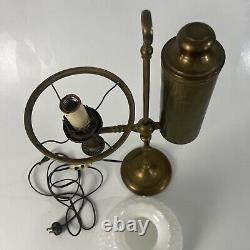 Antique Brass Student Oil Lamp WithMilk Glass Shade 21 Electrified Manhattan