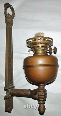 Antique Brass Torch & Wreath Oil Kerosene Sconce Lamp Hand Holder, Duplex Burner