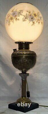 Antique Brass Victorian Banquet Parlor Converted B&H Oil Lamp with Globe 24 MINT