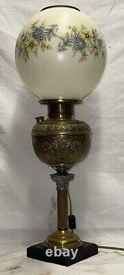 Antique Brass Victorian Banquet Parlor Converted B&H Oil Lamp with Globe 24 MINT