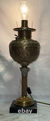 Antique Brass Victorian Banquet Parlor Converted B&H Oil Lamp with Globe 24 MINT