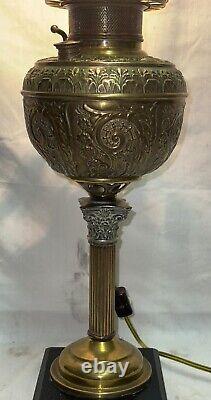 Antique Brass Victorian Banquet Parlor Converted B&H Oil Lamp with Globe 24 MINT