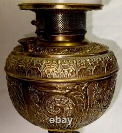 Antique Brass Victorian Banquet Parlor Converted B&H Oil Lamp with Globe 24 MINT