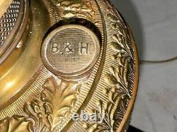 Antique Brass Victorian Banquet Parlor Converted B&H Oil Lamp with Globe 24 MINT