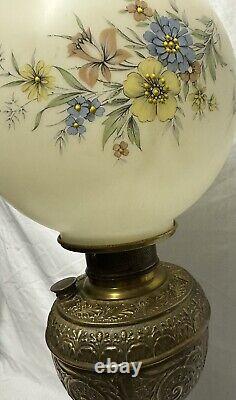 Antique Brass Victorian Banquet Parlor Converted B&H Oil Lamp with Globe 24 MINT