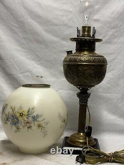 Antique Brass Victorian Banquet Parlor Converted B&H Oil Lamp with Globe 24 MINT