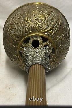 Antique Brass Victorian Banquet Parlor Converted B&H Oil Lamp with Globe 24 MINT