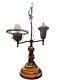 Antique Brass and Wood Student Oil Lamp