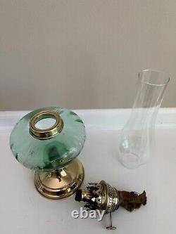 Antique Brevetes Green Glass Oil Lamp 19 Belgian