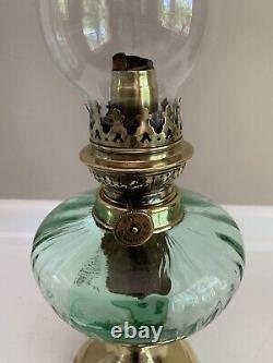 Antique Brevetes Green Glass Oil Lamp 19 Belgian