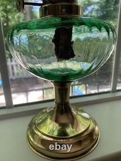 Antique Brevetes Green Glass Oil Lamp 19 Belgian