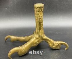 Antique Bronze Eagle Ostrich Leg Claw Lamp Oil Inkwell Lighter Stand Base Guerin