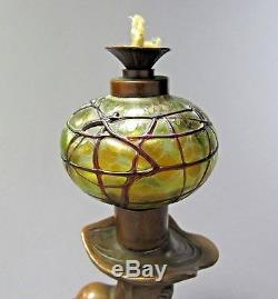 Antique Bronze Oil Lamp or Cigar Lighter by B. BUTZKE Pallme Glass c. 1901 Signed