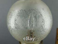 Antique Bronze Ornate Floral Oil Lamp Acid Etched Globe Shade