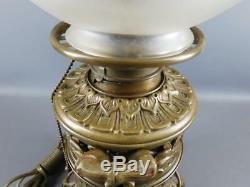 Antique Bronze Ornate Floral Oil Lamp Acid Etched Globe Shade