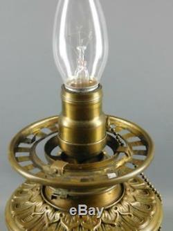 Antique Bronze Ornate Floral Oil Lamp Acid Etched Globe Shade