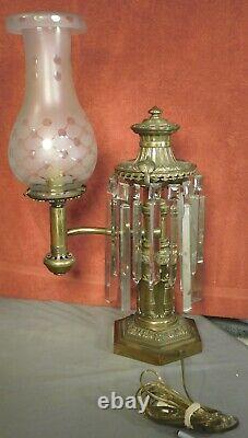 Antique Brown & Rusher New York Argand Lamp Original Glass Globe Shade PRISMS