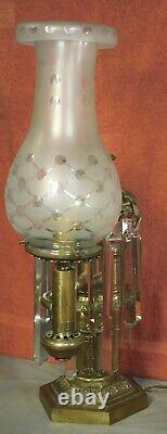 Antique Brown & Rusher New York Argand Lamp Original Glass Globe Shade PRISMS