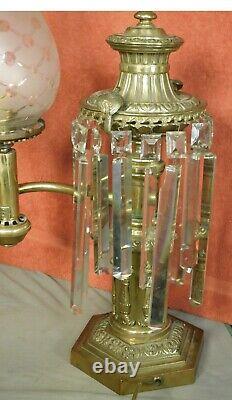 Antique Brown & Rusher New York Argand Lamp Original Glass Globe Shade PRISMS